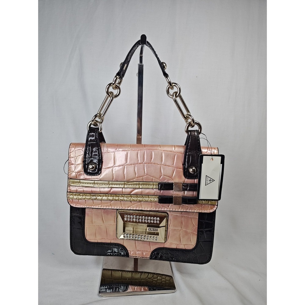 GUESS Satine Boudoir Rose Multi Pink Croc Shoulder Bag Rhinestone NWT RH259706